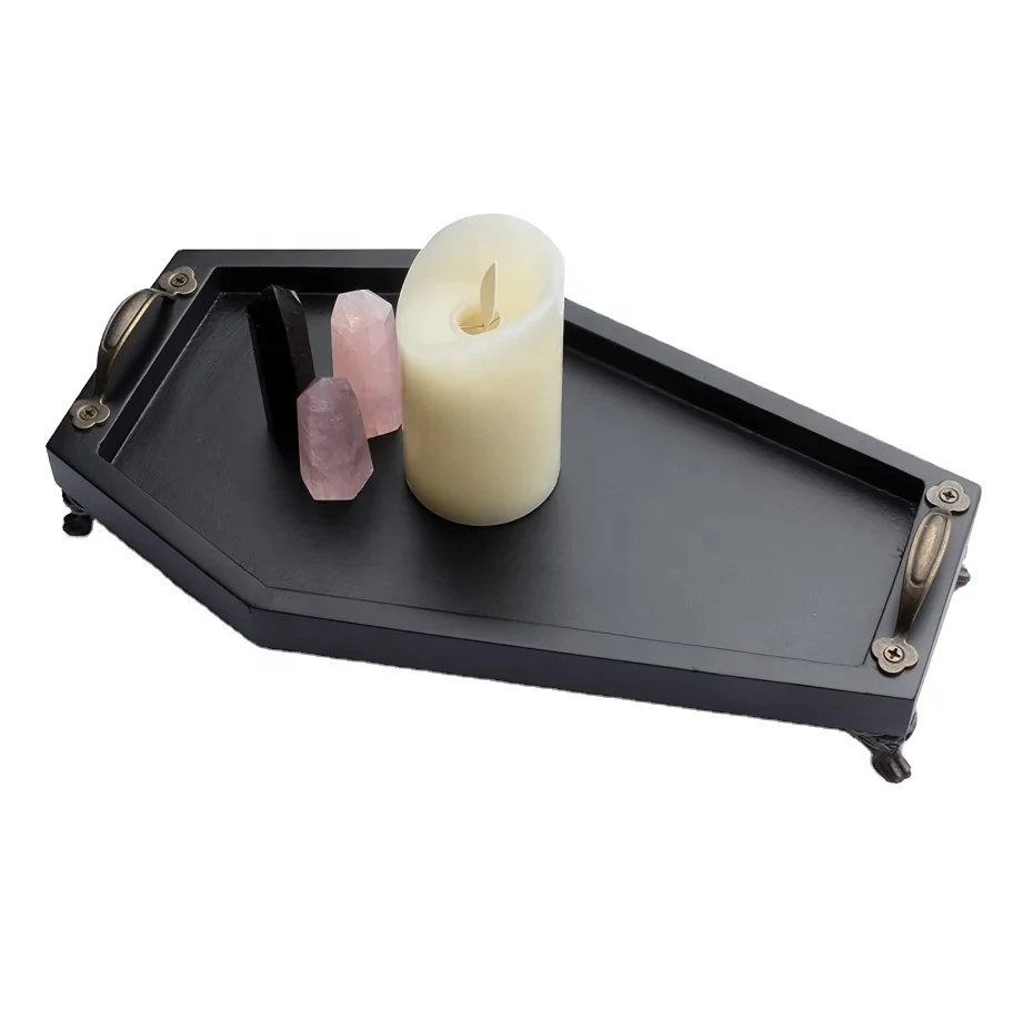 Gothic Decor tray for Home, Spooky Decorative Tray, Black Wooden Tray for Holding Crystal Coffin Tray