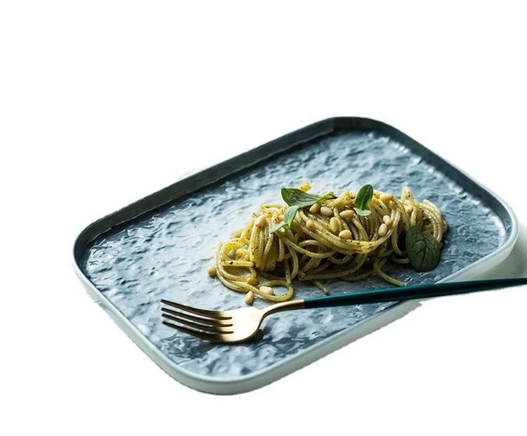 Marble style ceramic sushi stoneware plate square dinner plate with stone grain