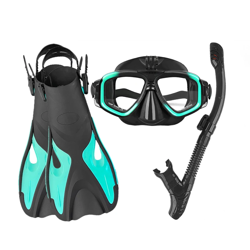 Aloma Silicone Diving Mask Snorkel Swim Fins Trio Set Waterproof Scuba Diving Gear with Tempered Glass Lenses OEM Logo Adults