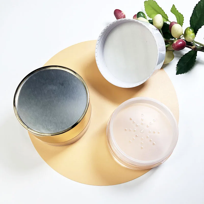 Round loose powder jar with mirror new face powder case sifter empty plastic makeup packaging