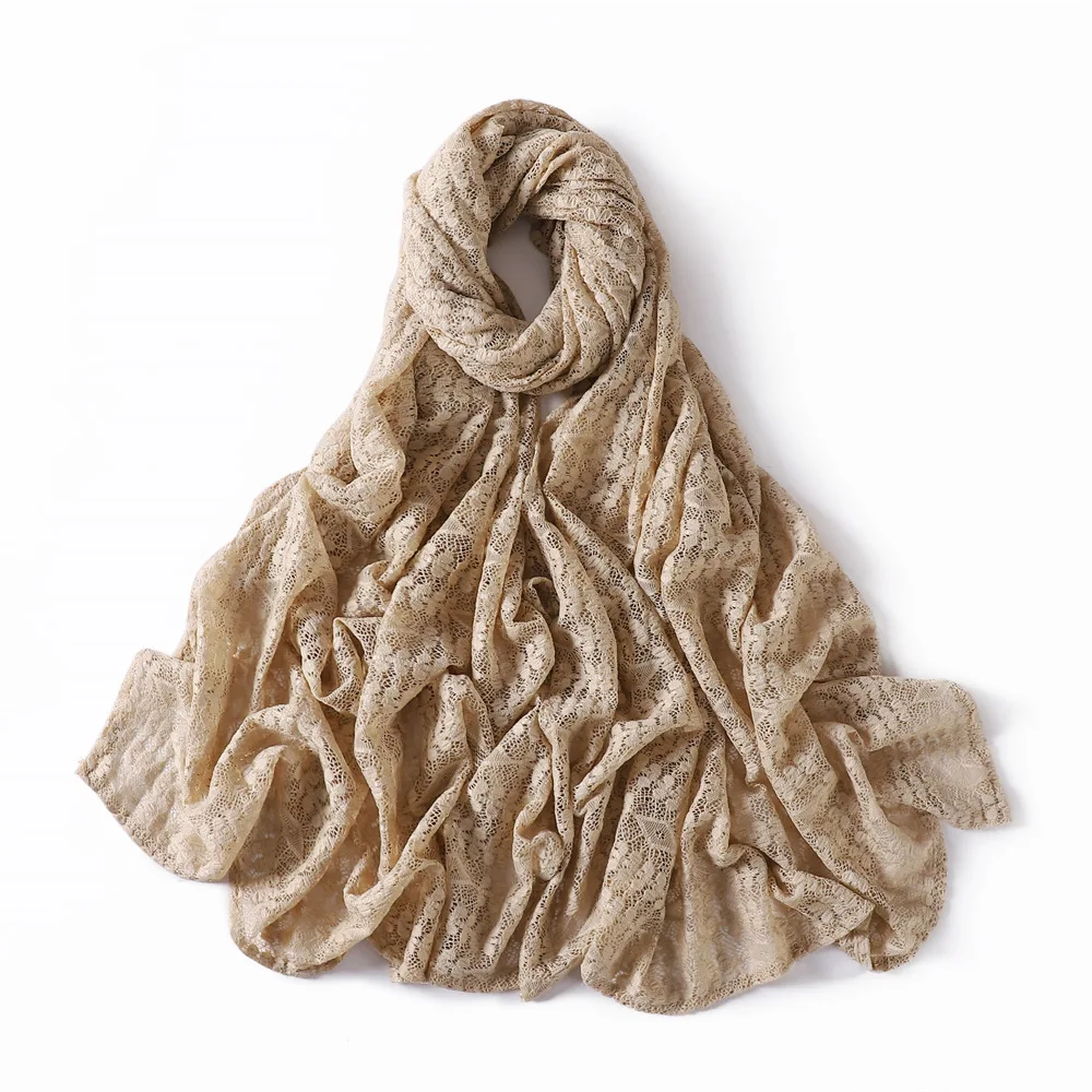 wholesale  lace hijab head scarf for women long summer cotton with embroidery and beads foil scarf floral shawl