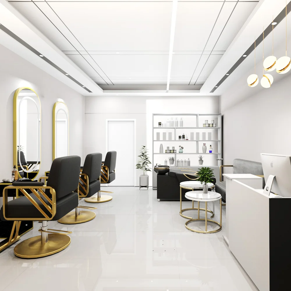 Black And Gold Barber Shop Equipment Fashion New Design Salon Station Set Beauty Customize Salon Furniture Set