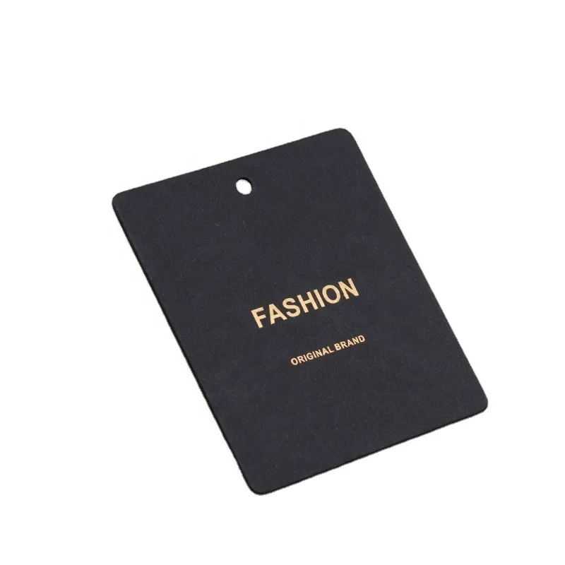 Custom  Logo Golden Embossed Hang Tags 1000gsm Black Cardboard Garment Tags Clothing Labels Hanging Clothes Tag