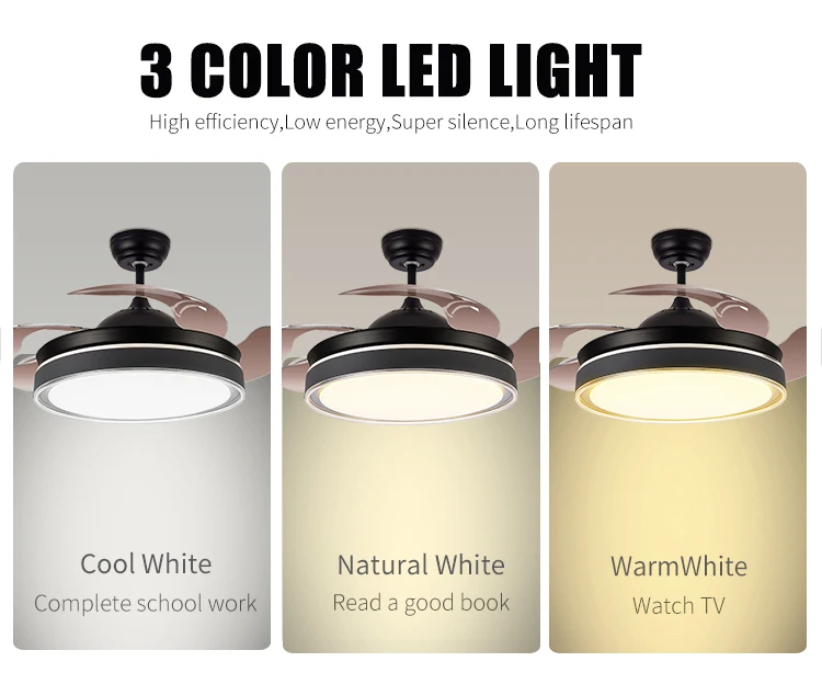 Modern retractable ABS blades chandelier LED ceiling fan light with remote control