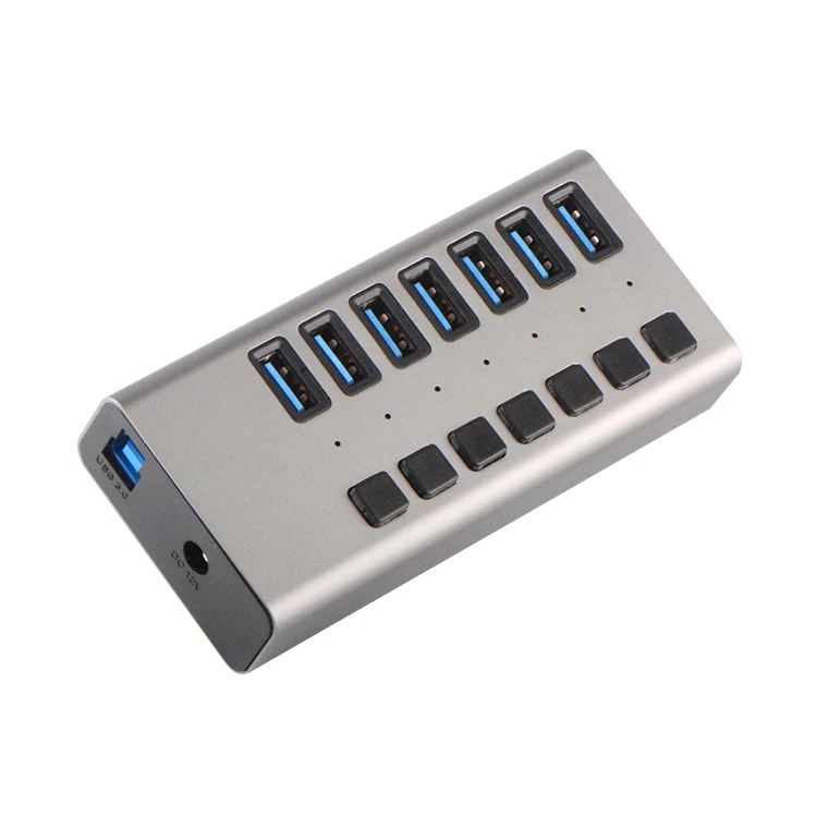 12V 3A Multiport USB Splitter Factory Price 7 Port USB 3.0 Hub with Individual Power Switches for Mac