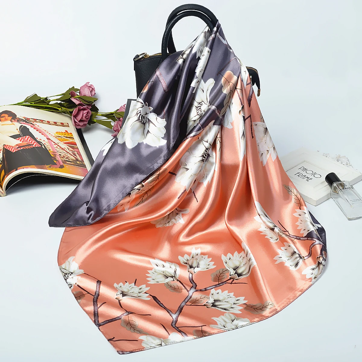 Оптовая продажа, индивидуальный новый дизайн, шелковый шарф с цифровой печатью, аксессуары для головы из полиэстера с принтом, квадратный атласный хиджаб-шарф