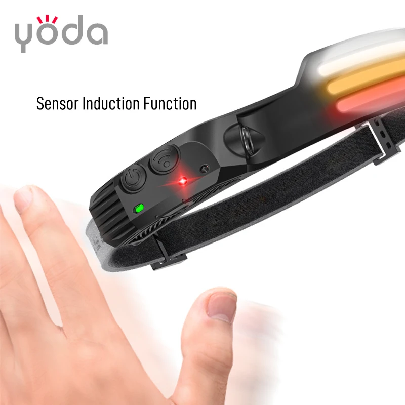 type c Rechargeable light weight white yellow red led silicon rubber soft band COB Headlamp with sensor induction