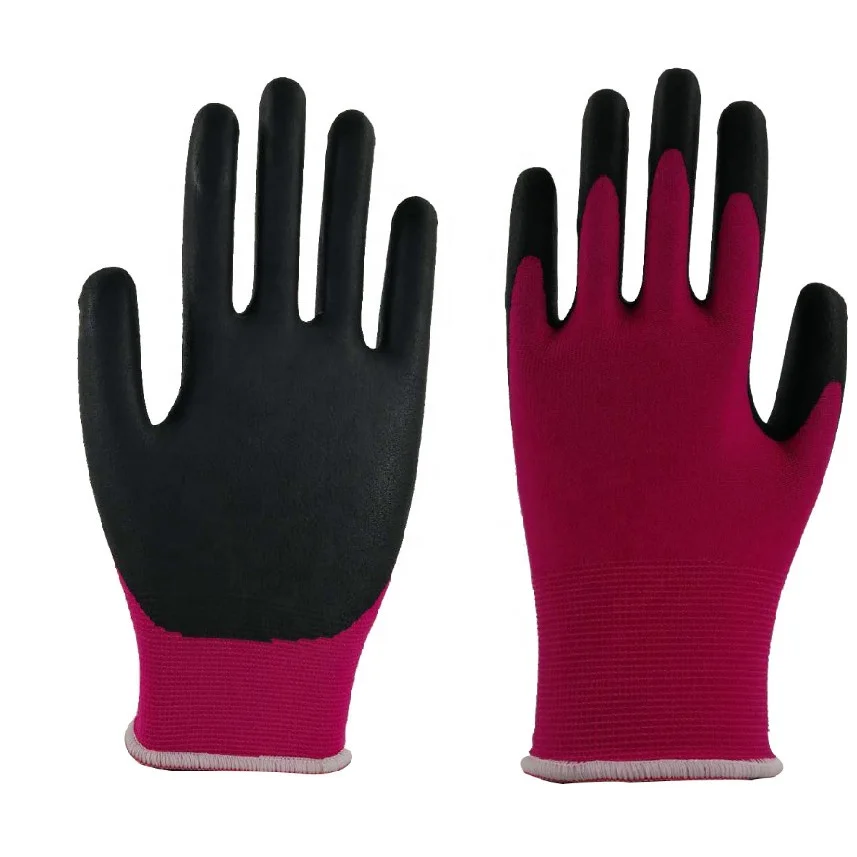 15G Nylon Sandy Nitrile Coated Gloves Working Safety Gloves