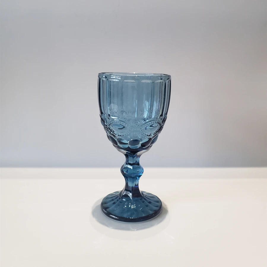 Direct supply thick embossed clear goblet glass multi colored wedding tableware drinkware water goblets