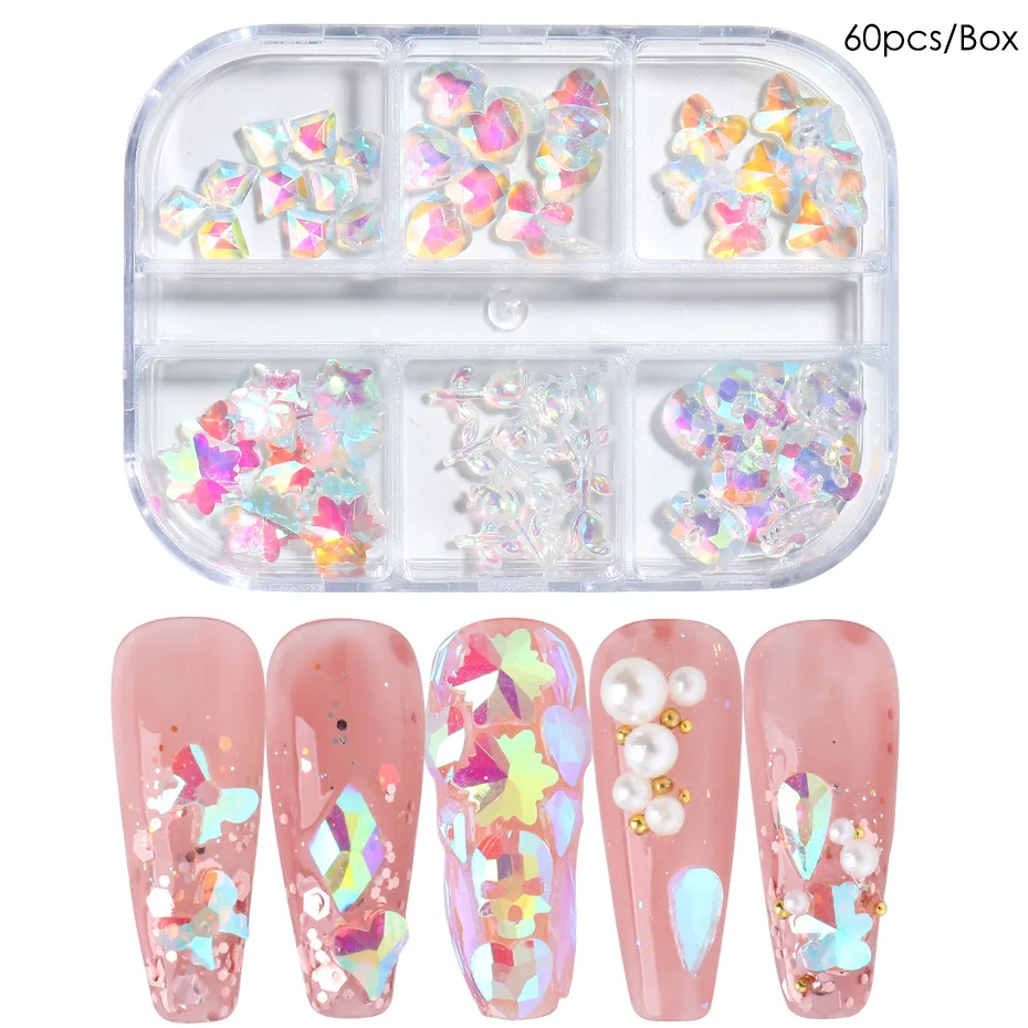 nail stones crystal rhinestones Fancy clear rose resin shaped diamond box nail accessories