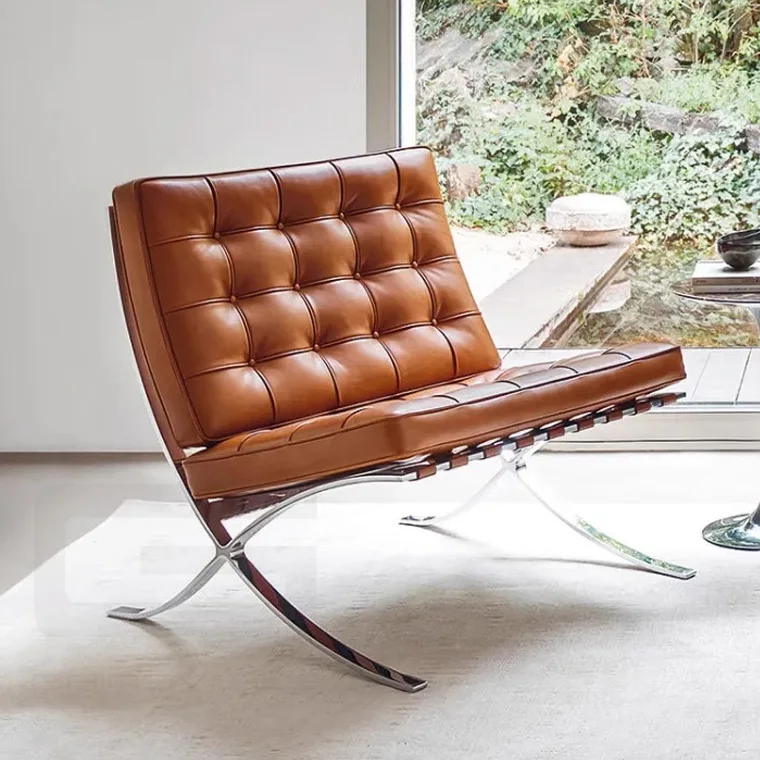 Gainsville factory design real leather brown lounge chair with ottoman