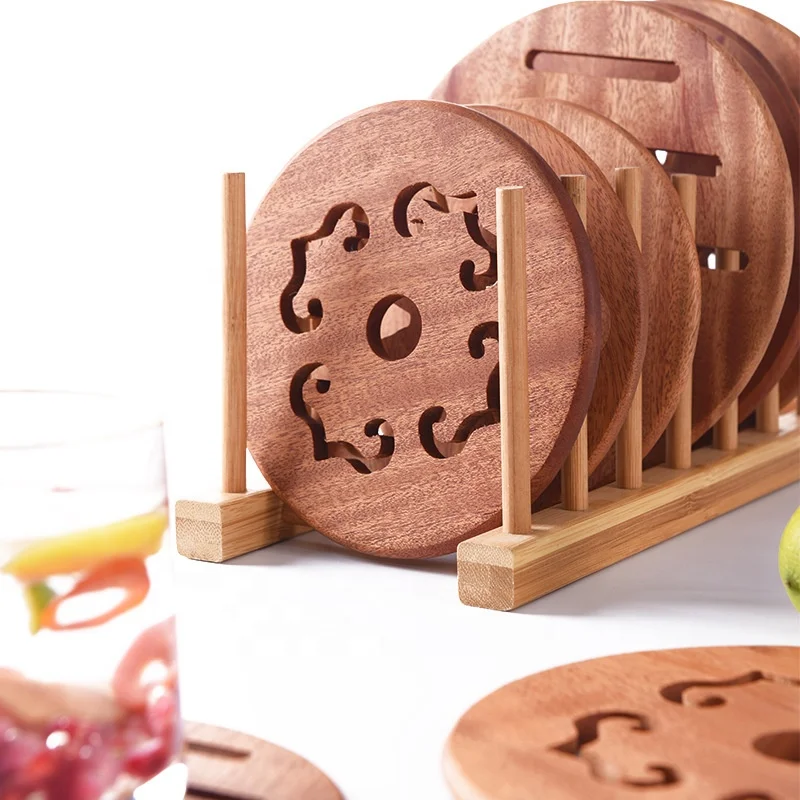 Hollow Out Design Round Table Heat Resistant Pads Cup and Plate Wooden Coaster