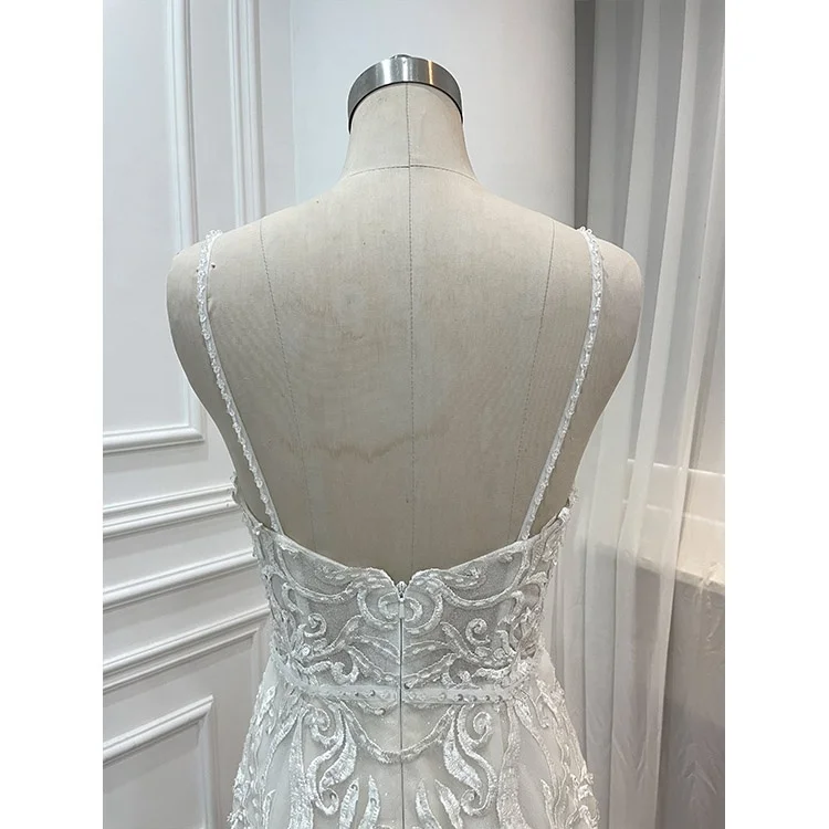 Класса люкс ручной работы изготавливаемая на заказ Vestido De Boda сирена Boho кружева аппликация в виде сердца к требованиям заказчика; Сверкающие; Свадебное платье Русалка с аппликациями короткое спереди и длинное сзади бисером свадебное