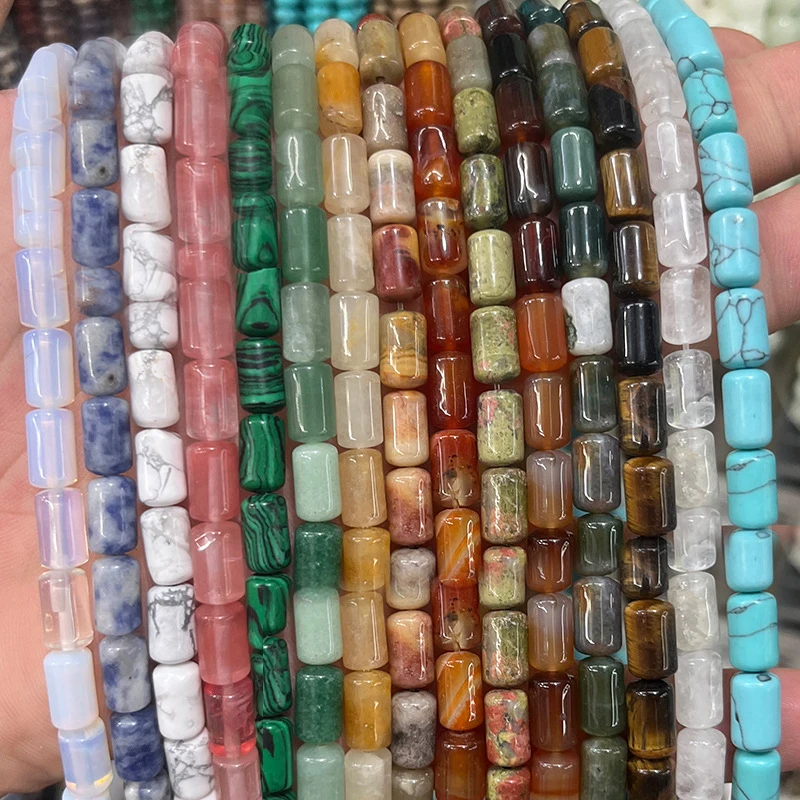 Wholesale 6x10mm Cylinder loose bead Lapis Lazuli/Canadian Jade/Aquamarines Natural Stone Beads For DIY Jewelry Making