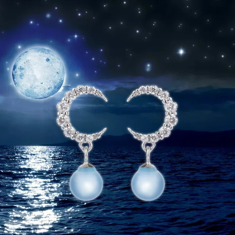 Crescent Moon Star Studs Earrings for Women Sterling Silver 925 Natural Crystal Stud Jewelry Gift for Women Teen Stud Earrings