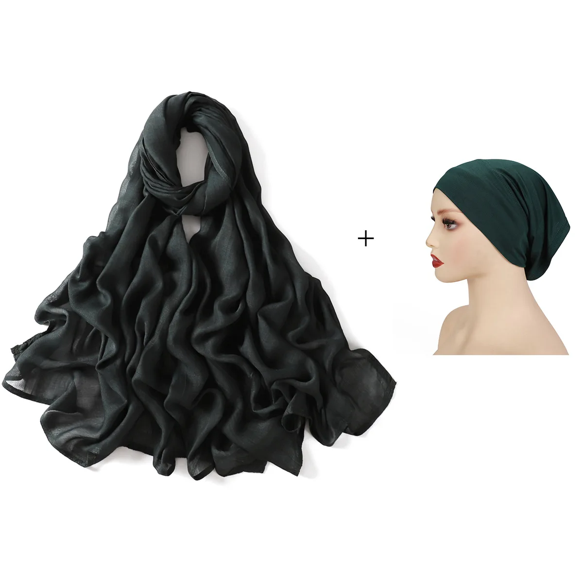 Hot Sale Light Weight Cotton Modal Hijab With Under Cap 2 Sets Muslim Women Breathable shawls scarves Headscarf