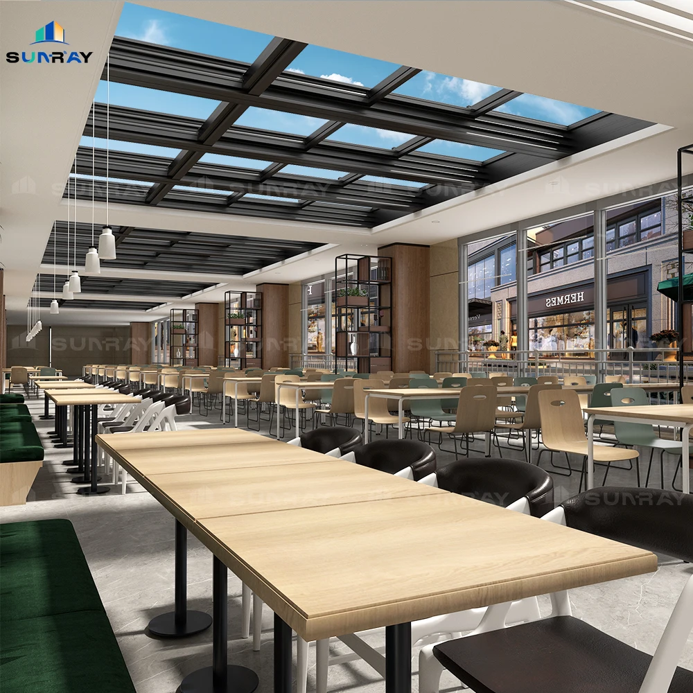 Sunray overlapping skylight intelligent rain sensing electric retractable sliding skylight large area lighting roof system