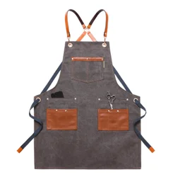 wholesale Fashion Restaurant Bar Shop Cafes Beauty Nails Workwear Canvas leather Chef Work kitchen Aprons For Woman Men