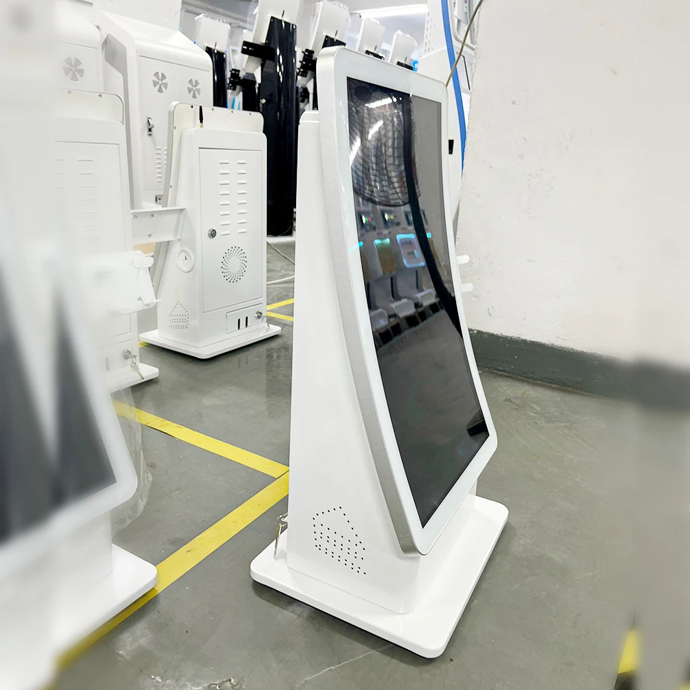 Deep gray/White metal shell 23.6 inch Digital Audio Speaker countertop queue order kiosk self check out kiosk restaurant