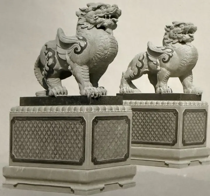 Chinese Marble Granite Stone Foo Dog Statue Large Outdoor Lion Mythical Animal Sculpture
