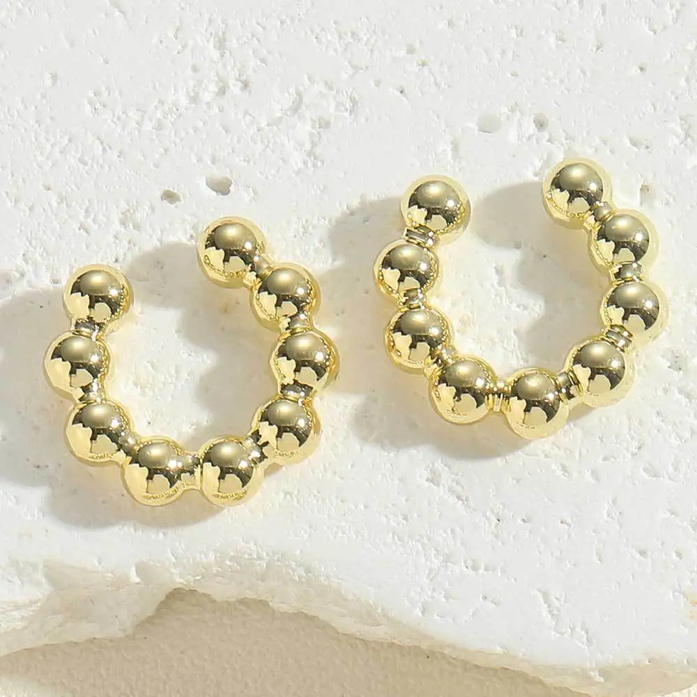 Wholesale Custom High Quality Women No Piercing Earrings Fashion Jewelry Copper Beads C-Shaped Clip-On Brincos De Joias Da Moda