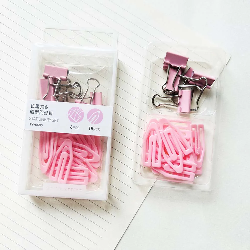 Macarone Color school  Office Metal Paper binder Clip Set Stationery Supplies Plastic Paper Clips Long Tail Clip Set