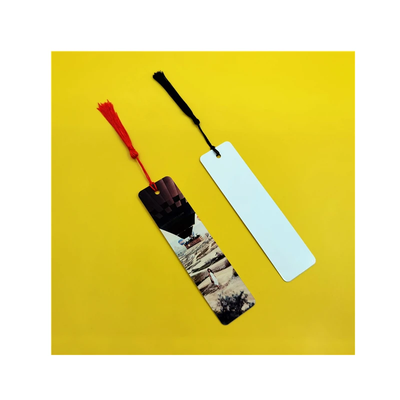 Manufacture Aluminum Sublimation Blank Bookmark Double Sides Metal Blank Bookmarks with Hole and Tassels
