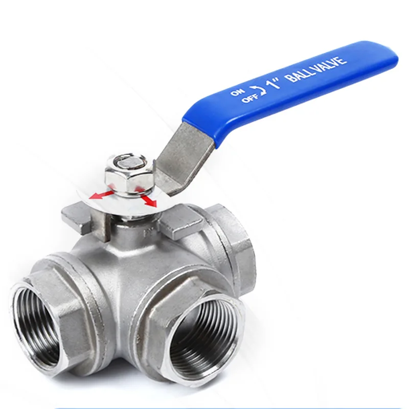 Three-Way Ball Valve With Switch Diverter Valve 304 316 Stainless Steel Female Threaded Ball Valve