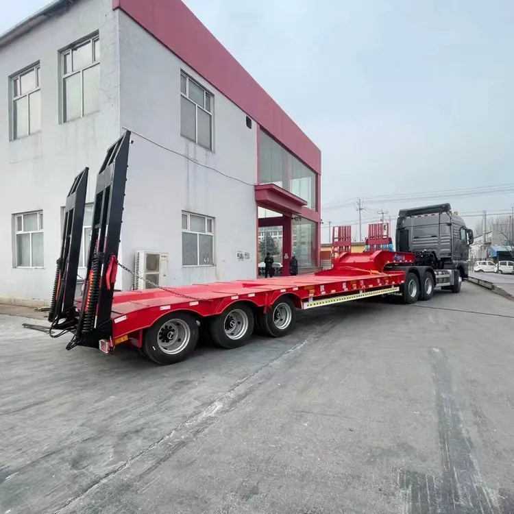 High Quality 3 4 Axle Tri Low Loader Bed Deck Flatbed Container Transport Lowbed Lowboy Truck Trailer For Sale