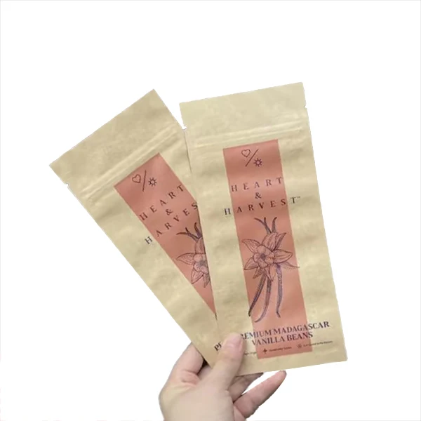 Custom Printing strip small 3 side seal sample sachet kraft paper flat packaging bag with zipper zip lock for vanilla beans pods