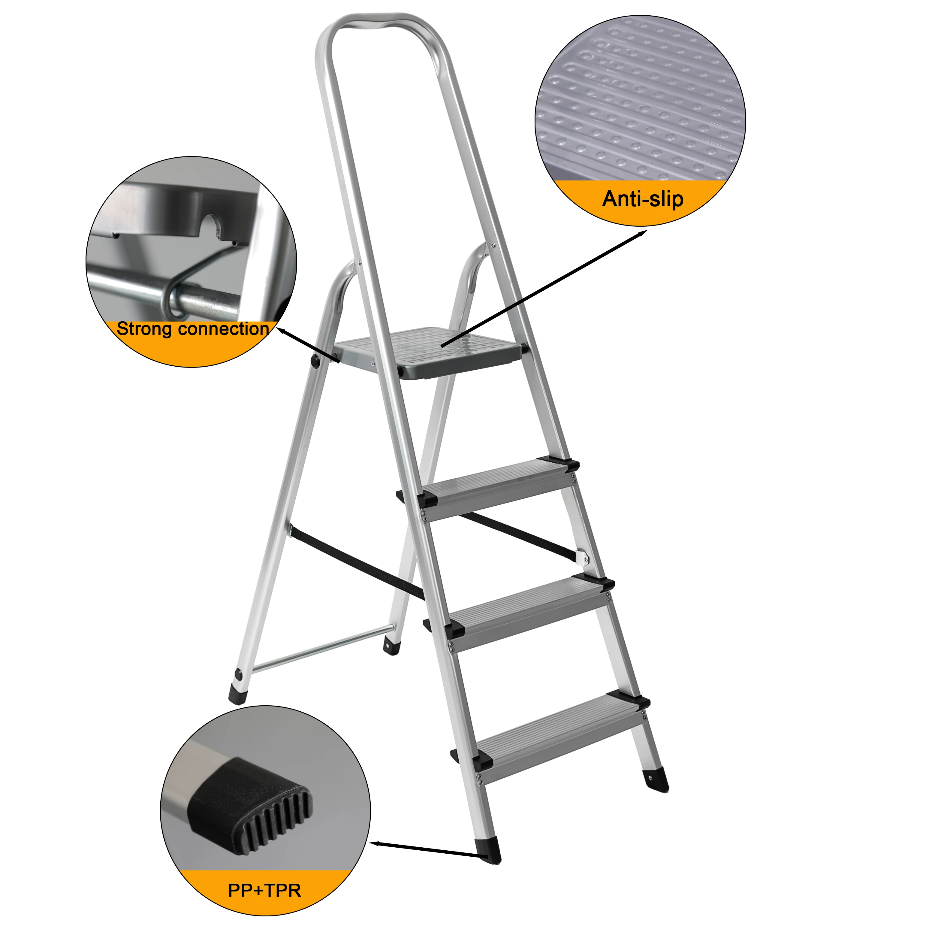 Smile Household Foldable Aluminum Ladder Multi-Use Wide Steps Domestic Ladder for Warehouse Application