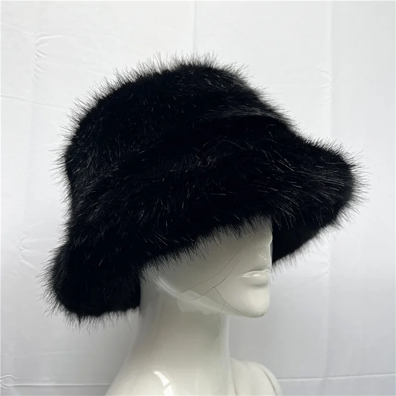 Hign Quality Fuzzy fur Winter Warm Flat Top Camouflage Print Faux Rabbit Fur Fuzzy Bucket Hat For Women