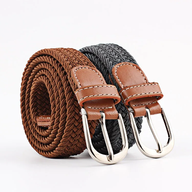 21 Colors Knitted Pin Buckle Woven Canvas Elastic Braided Stretch Plain Webbing Strap Belts