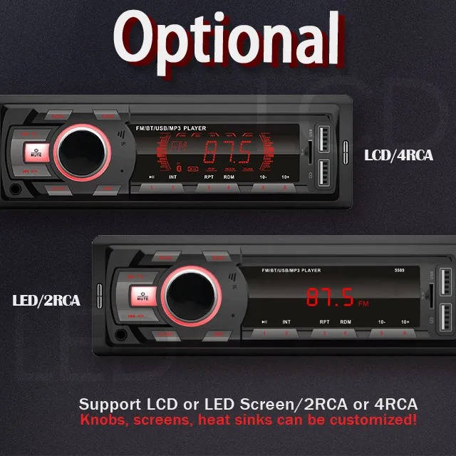 LCD 7388IC Car MP3 player with BT TF 7 colors 2USB support phone change 12V LCD 1din Car audio