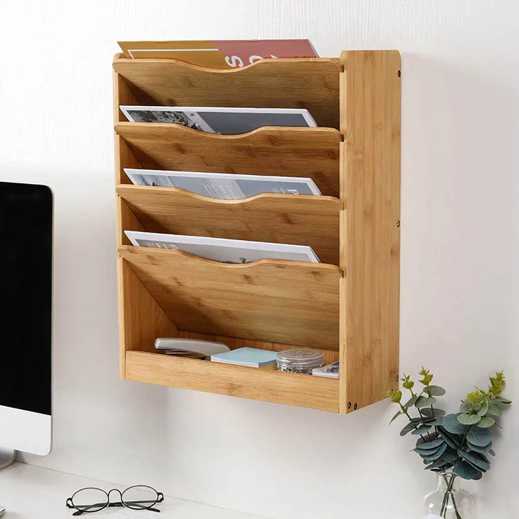 Factory 5 Tier Office Storage Bamboo Wall Mounted File Organizer