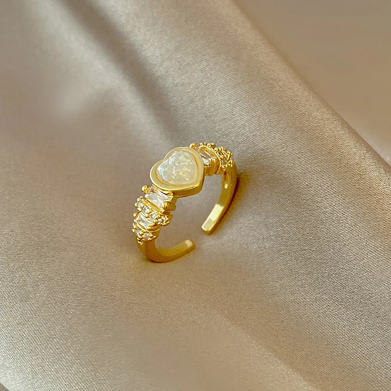 Full Pearl Flower Finger Ring Mininalist Gold Plated Geometric CZ Heart Twisted Wide Band Open Adjustable Rings For Women