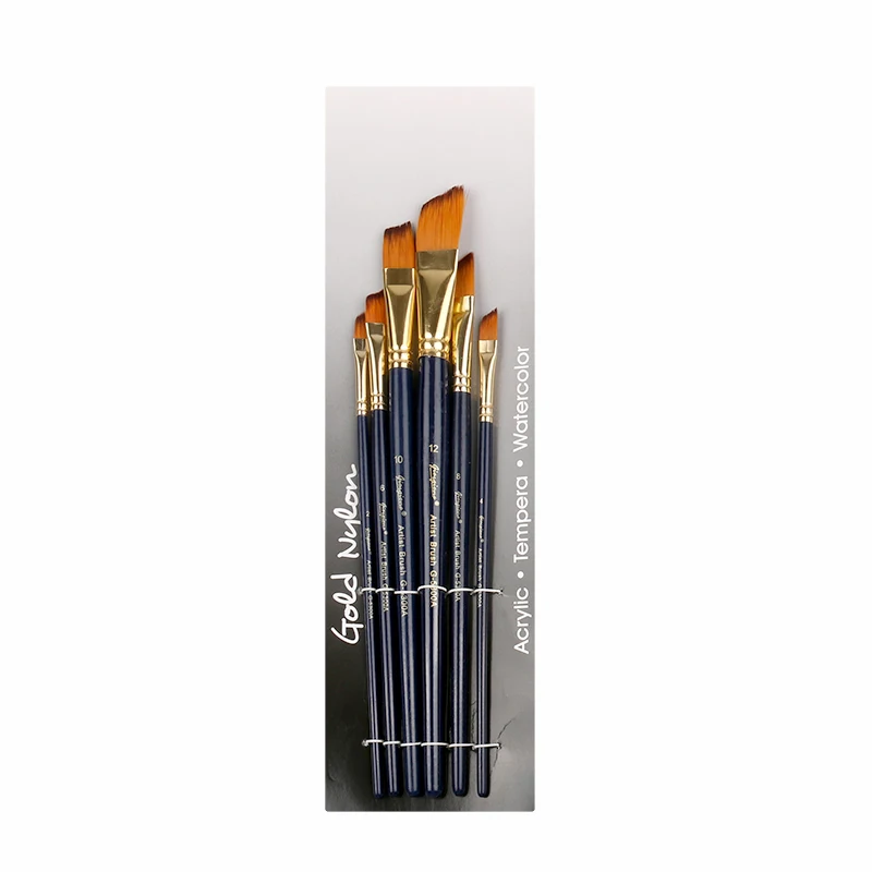 Giorgione 6 Pieces Angular Shape Nylon Hair Copper Ferrule Black Tip Wooden Handle Paintbrush set