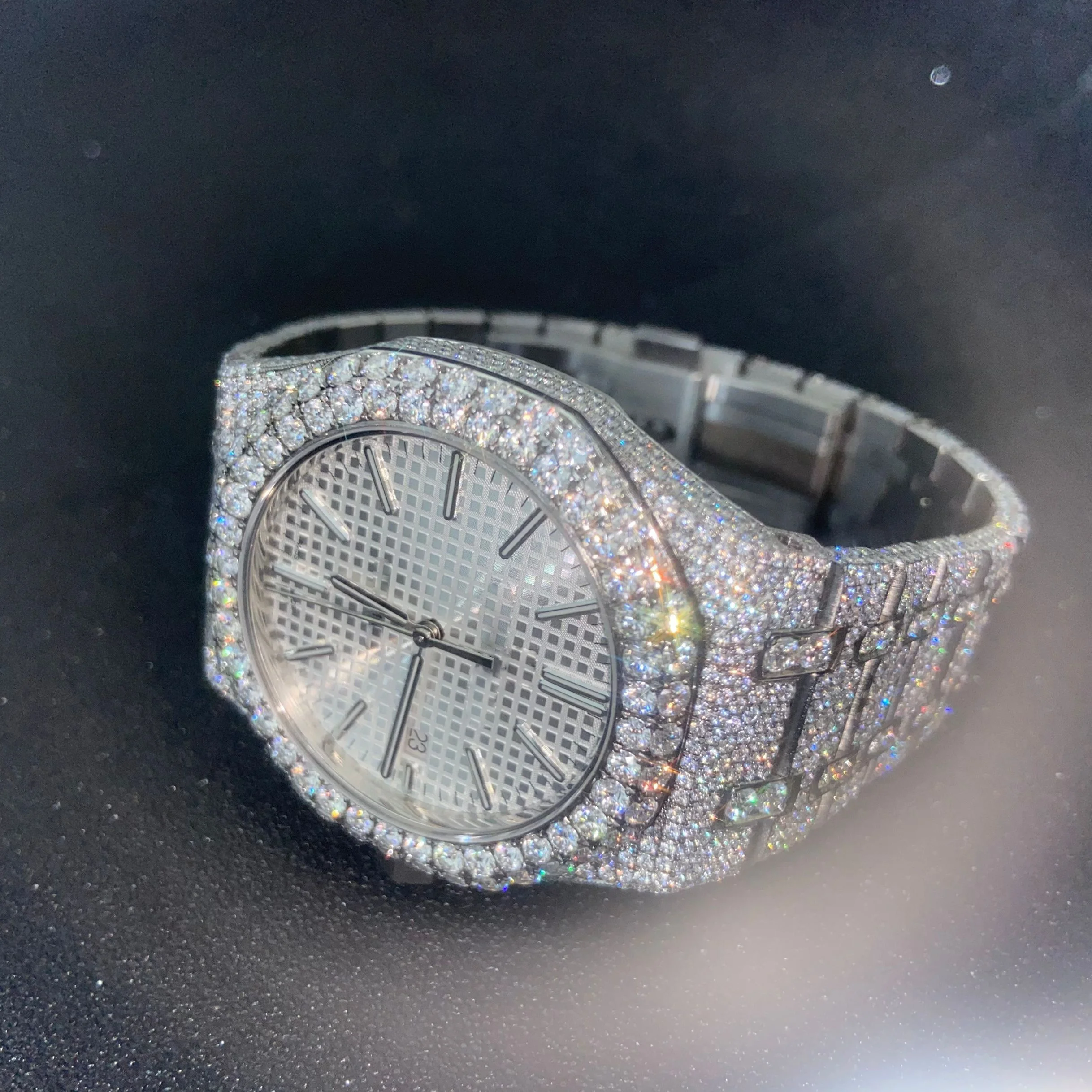 Роскошные модные шикарные часы с циферблатом со льдом Moissanite