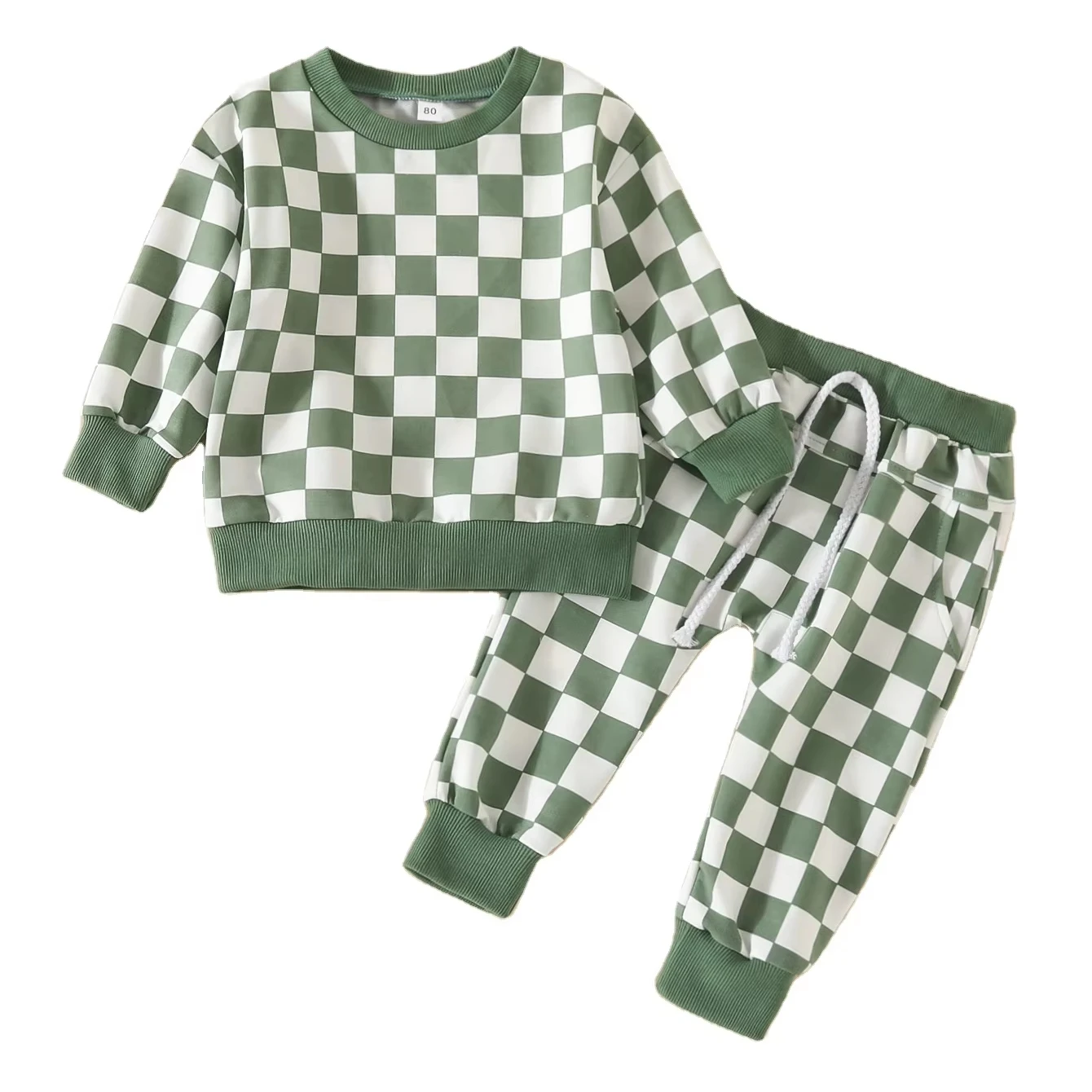 Qingli Oem Fashionable Newborn Baby Trousers Toddler Long Pants Joggers Checkerboard Sweatpants Outfit
