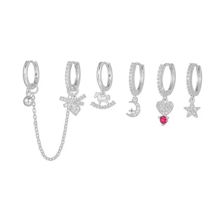 SP Hot Selling Chain Tassel Cubic Zircon Heart-shaped Star Pendant Earring Set