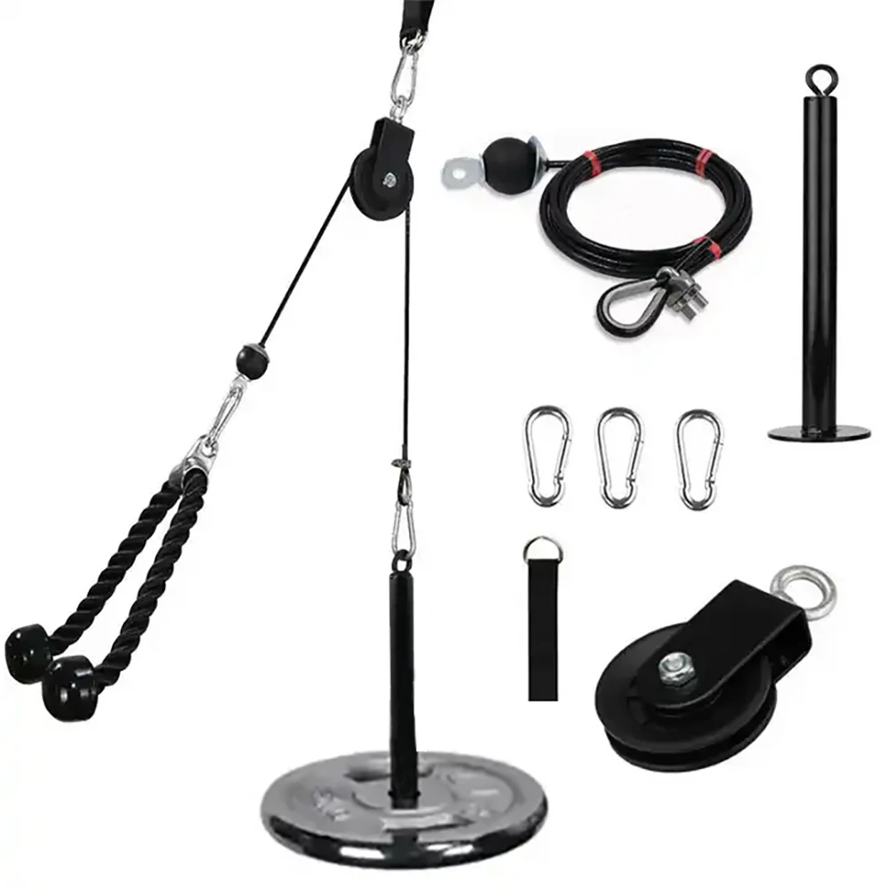 Home Gym Fitness Accessories Adjustable LAT and Lift Pulley System Triceps Pull Down Power Training Set With Pulley