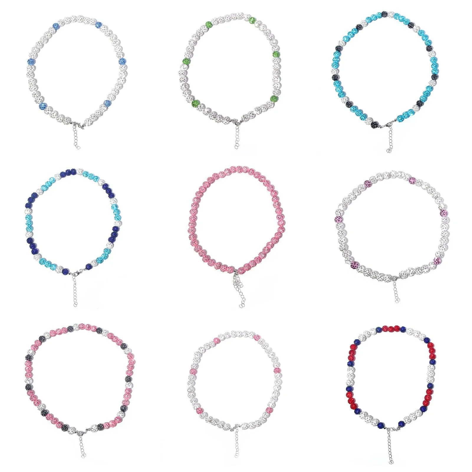 Colorful Rhinestone Round Beaded Baseball Athlete Bling Ice Collection Bead Chain Stylish Sports Crystal Beads Necklace for Mens