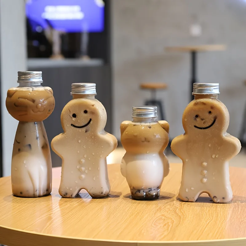 Cute cartoon 350ml beverage bottle baking milk tea juice coffee disposable plastic empty cup party birthday cups with lids