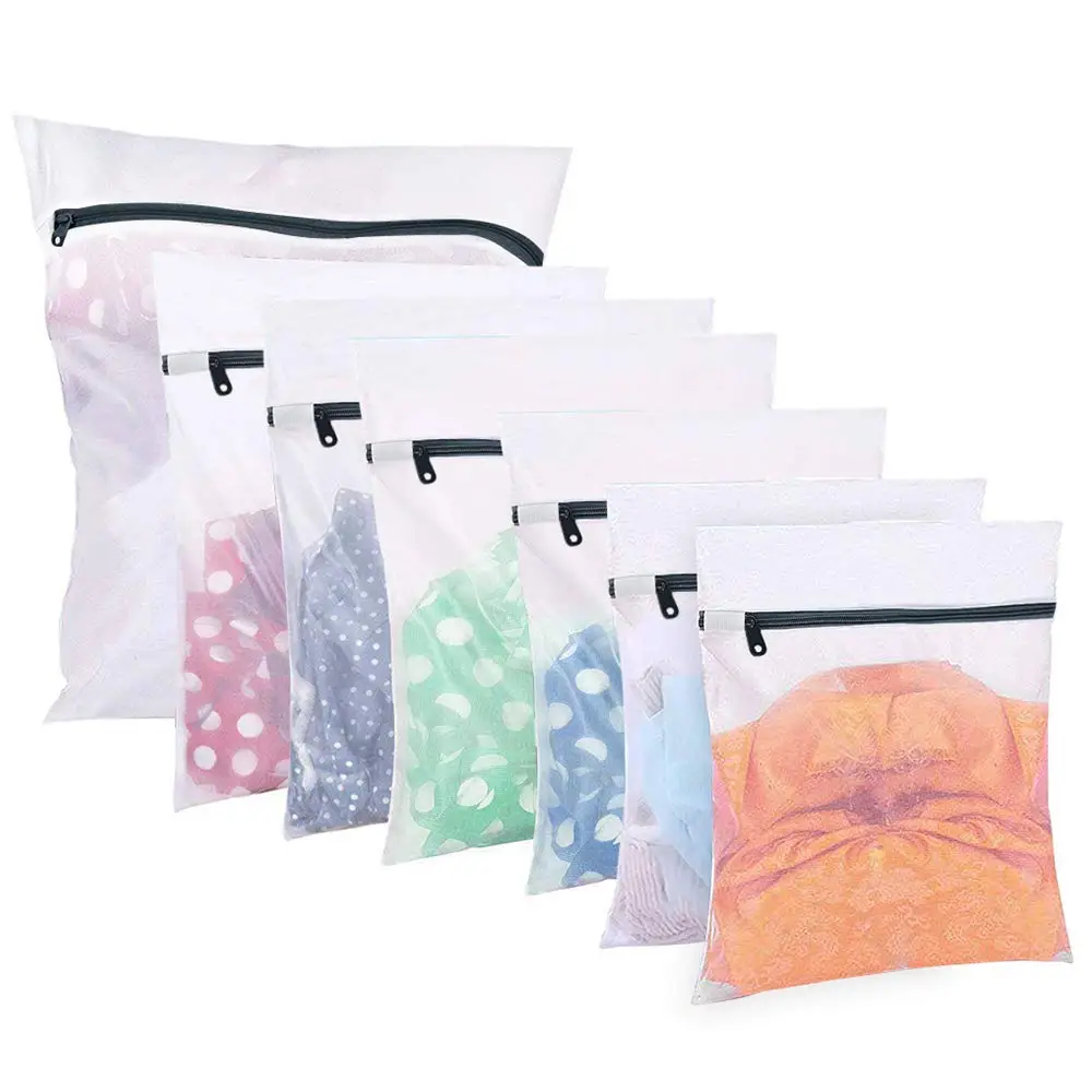 
White durable mesh wash bags with drawstring for small item 