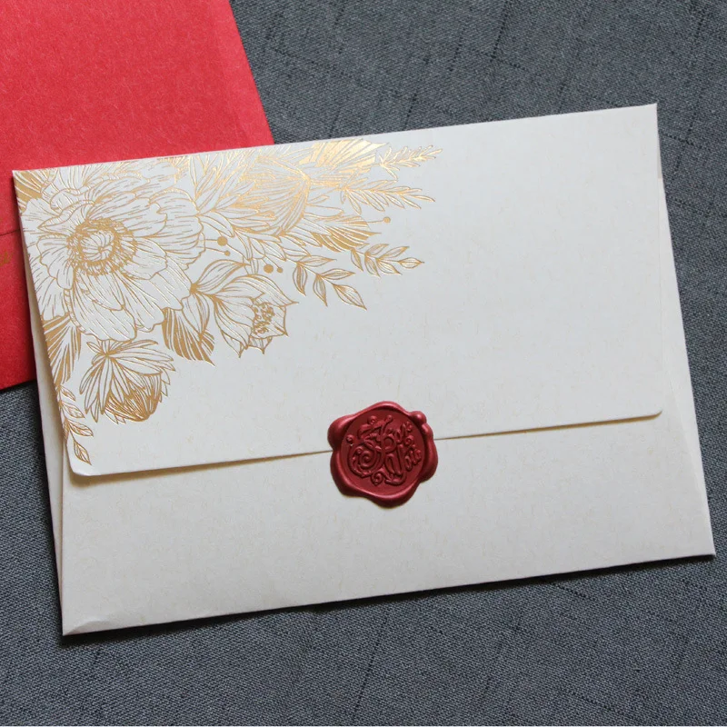 Luxury hot stamping Envelopes Vintage Paper Custom Wedding Gift Envelope With Card Wax Seal Stamp