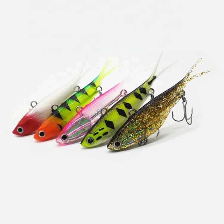 
Popular soft Vibe lure fork tail soft plastic fishing lure with 6# treble hooks 