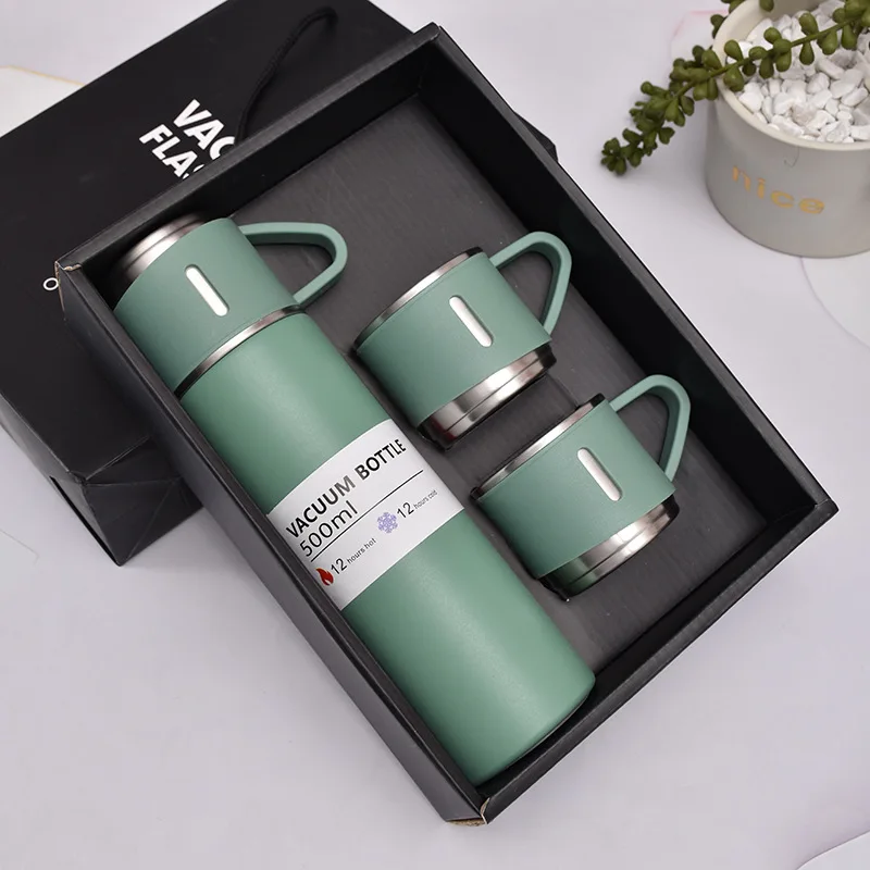 Corporate Business Thermos Mug Set Drinkware Set Thermos Vacuum Flask Stainless Steel Water Bottle Custom Logo Luxury with 2 Cup