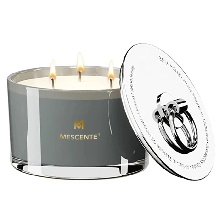 M&Scent wholesale hand made private label 3 wick scented wax wedding favors candles with packaging