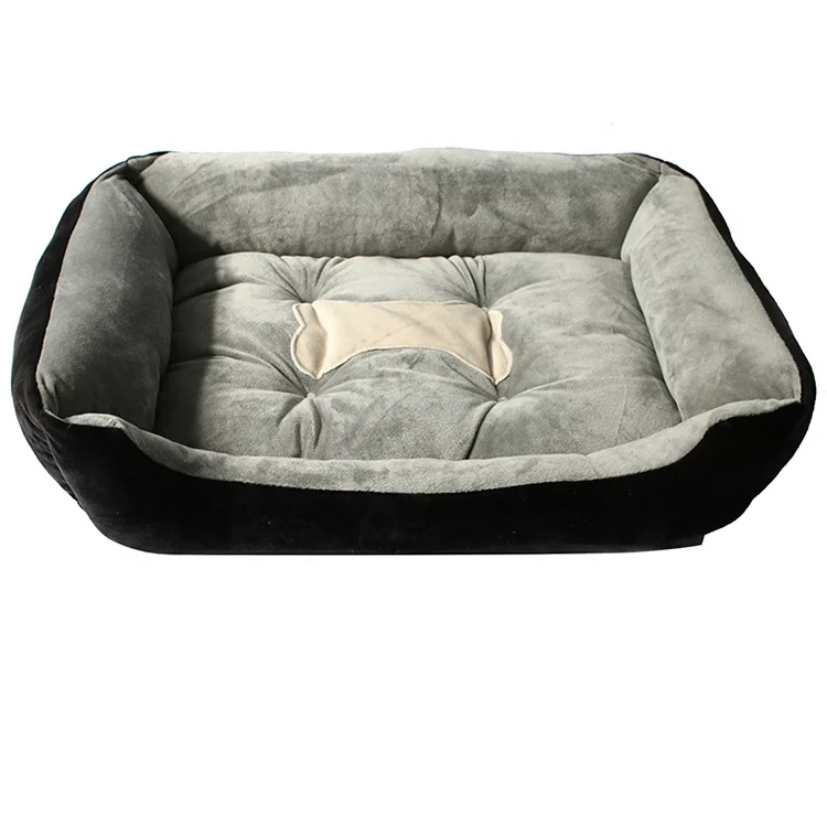 WY Custom Supplier Bone Print Comfy Calming Dropshipping Washable Plush Solid Pet Bed Luxury Orthopedic Dog Bed