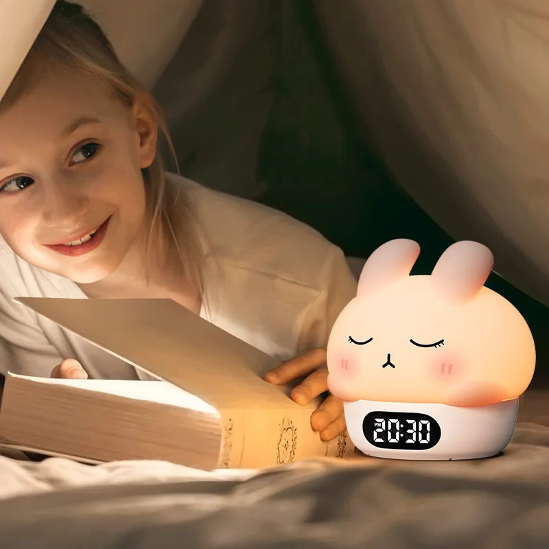 ICARER FAMILY Alarm Clock Night Light Kids Night Light Wake up Timer Silicone Rabbit Bunny Led Children Night Light